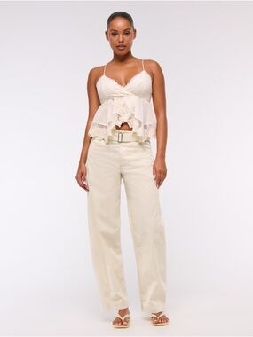 NWT Abercrombie Belted Barrel Pants Vanilla Beige Size 31